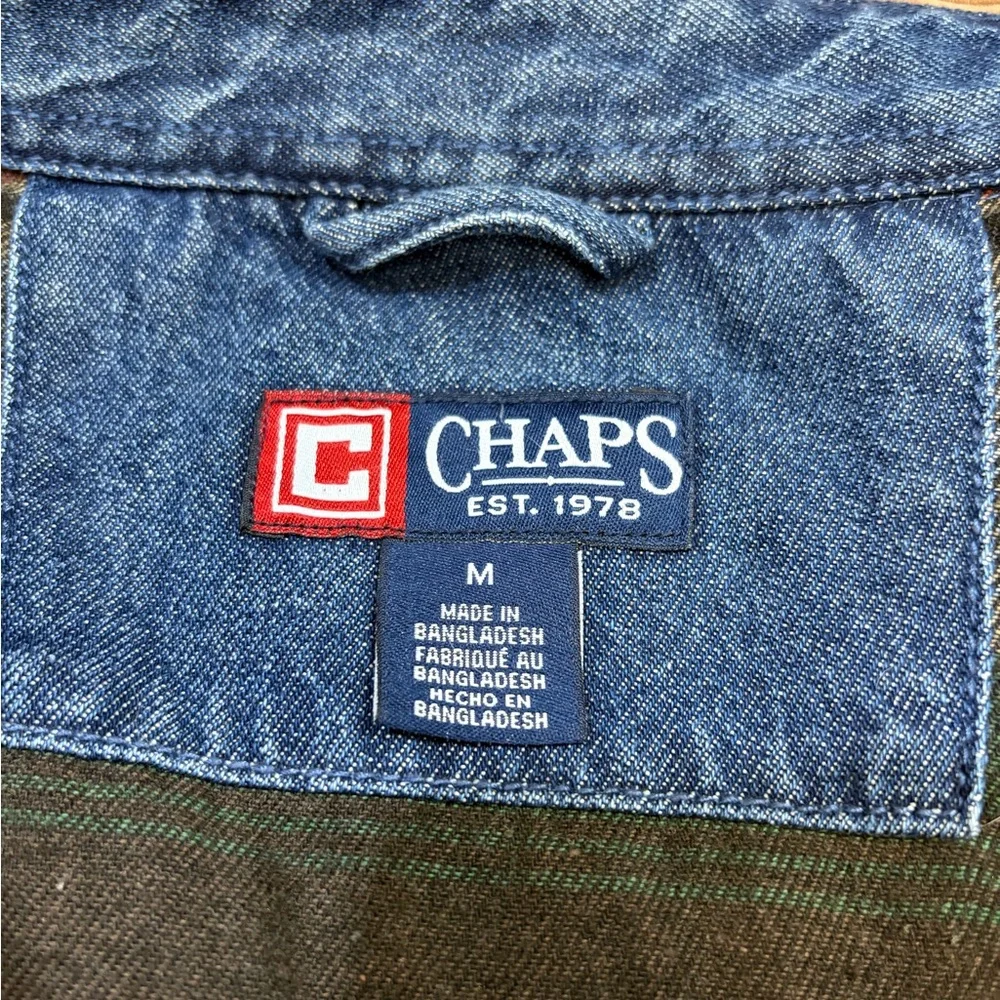 CHAPS Barn Coat Shacket Flannel Lined Denim Shirt Jacket Classic Corduroy Collar